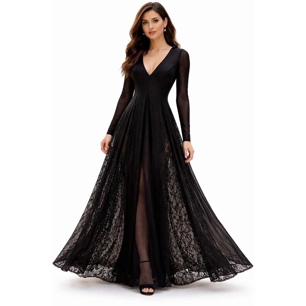 We Are Hot as Hell HAH Gothic Sheer Lace Maxi Dress Black VNeck Whimsigoth Small
